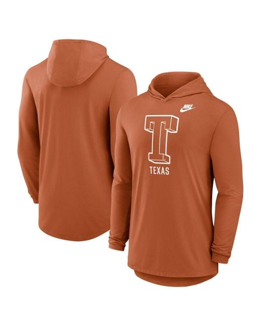 Nike Brown Texas Orange Texas Longhorns Legacy Tri-blend Dri-fit Long Sleeve Hoodie T-shirt for men