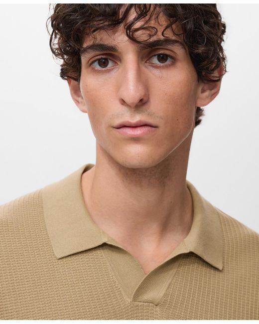 Mango Natural Ribbed Cotton Knitted Polo Shirt for men