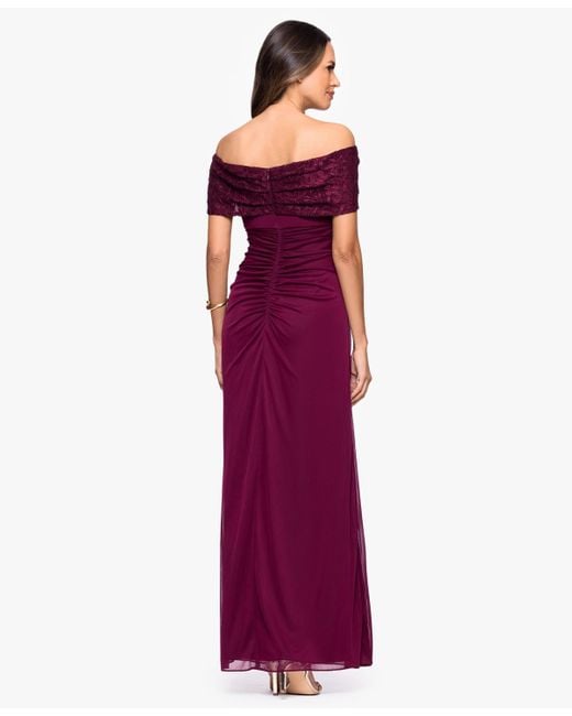 B & A by Betsy and Adam Purple Betsy And Adam Long Off-the-shoulder Dress