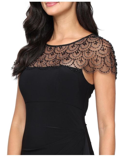 Alex Evenings Black Petite Boat Neck A-line Long Dress