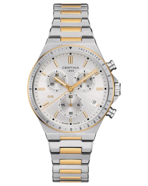Certina Metallic Swiss Chronograph Ds-7 Two-tone Stainless Steel Bracelet Watch 41mm for men