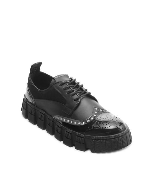 Karl Lagerfeld Black Leather Wingtip Studded Derby Shoes for men