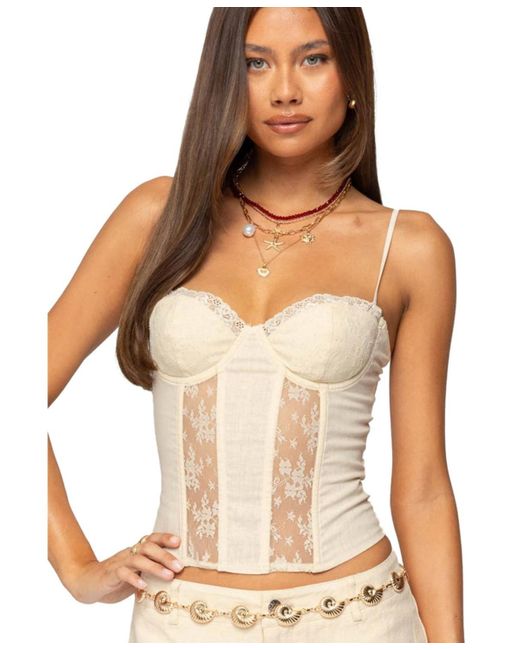 Edikted White Avena Linen Look Lacey Corset