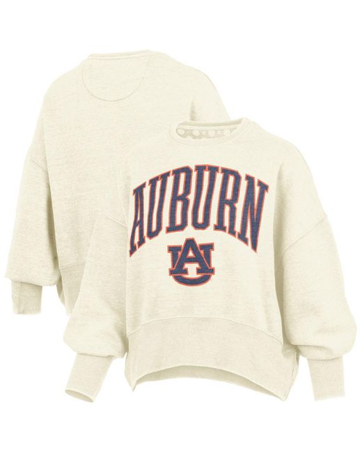 Pressbox White Auburn Tigers Oversized Waist-length Crewneck Sweatshirt