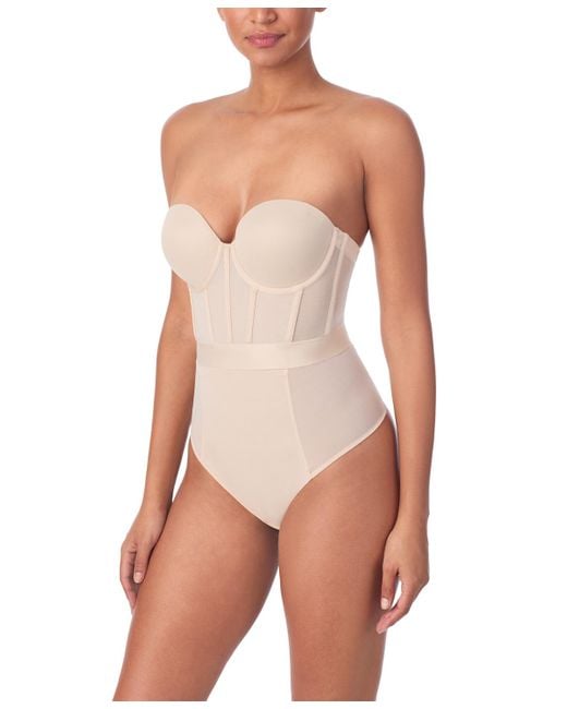 DKNY White Sheers Strapless Mesh-panel Thong Bodysuit Dk6008
