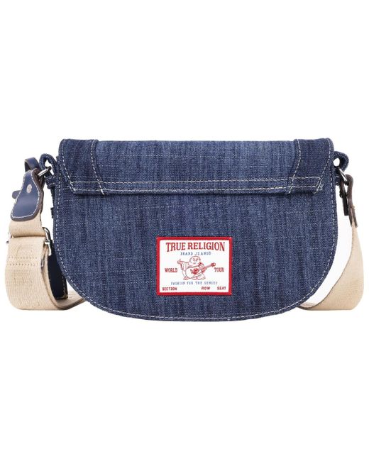 True Religion Blue Studded Horseshoe Denim Flap Bag