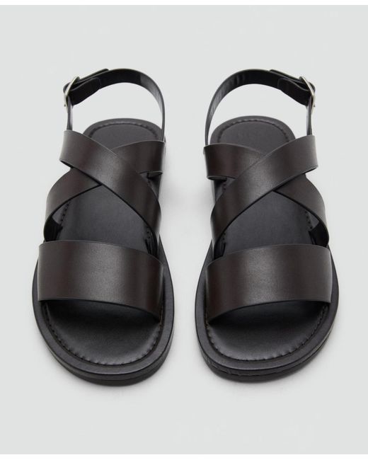Mango Crossed Straps Leather Sandals in Black for Men | Lyst