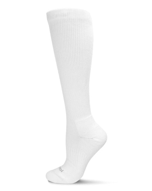 Memoi White Classic Athletic Cushion Sole Knee High Cotton Blend 15-20mmhg Graduated Compression Socks