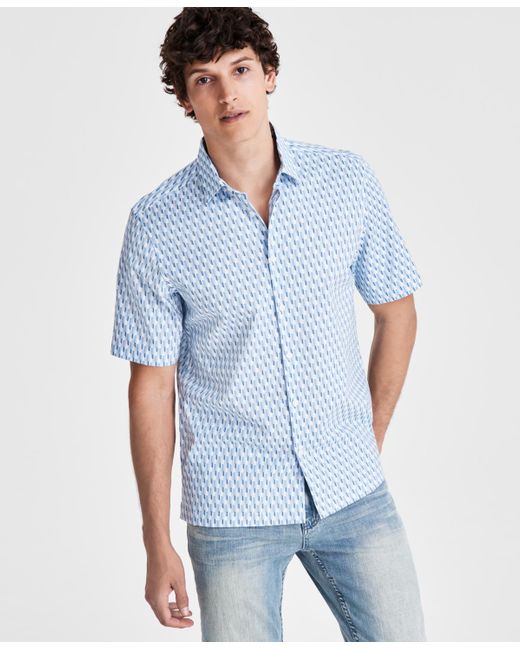 Alfani Blue Regular-fit Geo-print Button-down Shirt for men