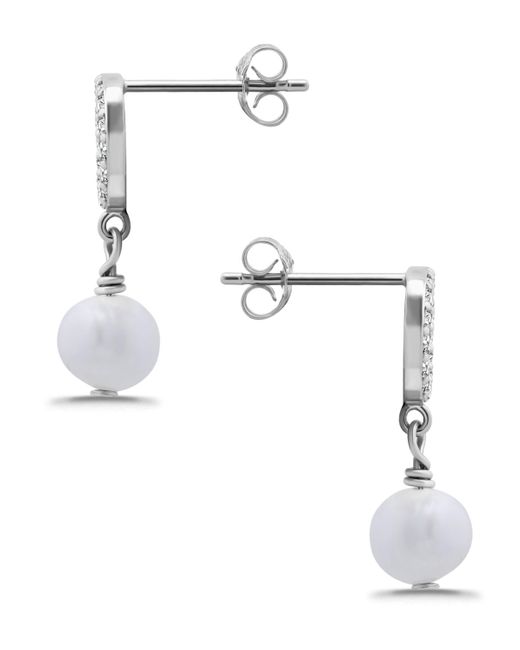 Macy's White Freshwater Cultured Pearl Drop Cubic Zirconia Open Circle Post Earrings