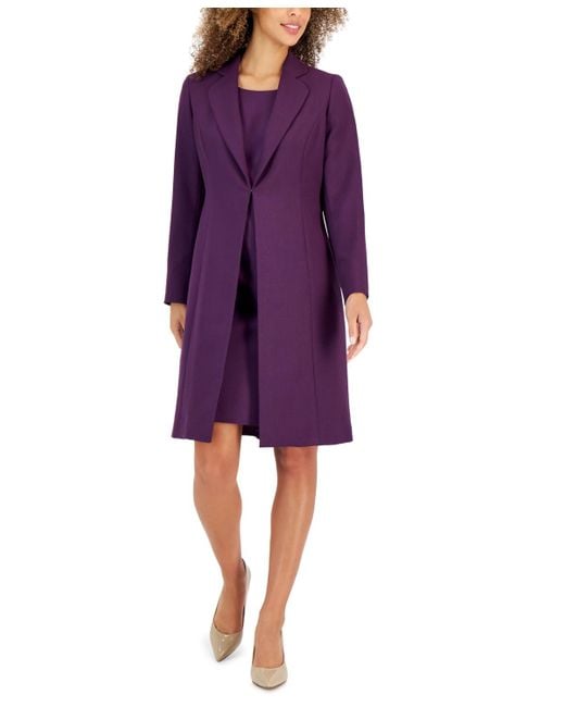 Le Suit Purple Crepe Topper Jacket & Sheath Dress Suit