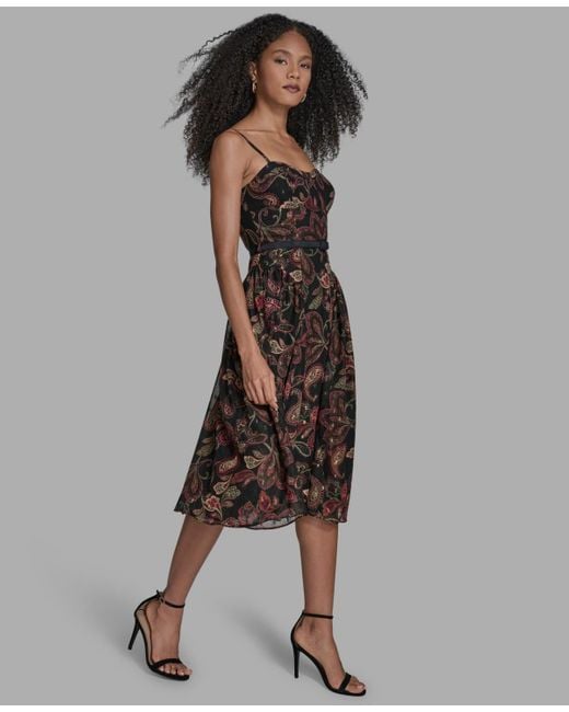BCBGMAXAZRIA Brown Printed Sweetheart Neck Midi Dress
