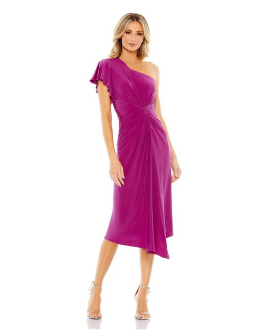 Mac Duggal Pink One Shoulder Midi Length Dress