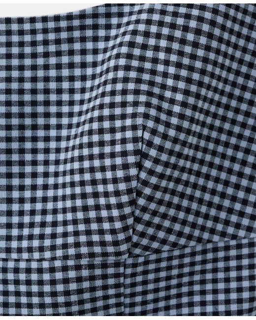 Mango Blue Gingham Check Print Fitted Top