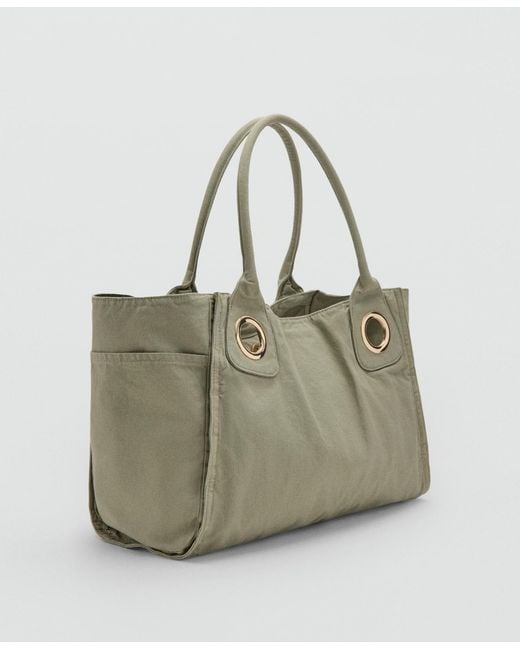 Mango Gray Eyelets Canvas Bag