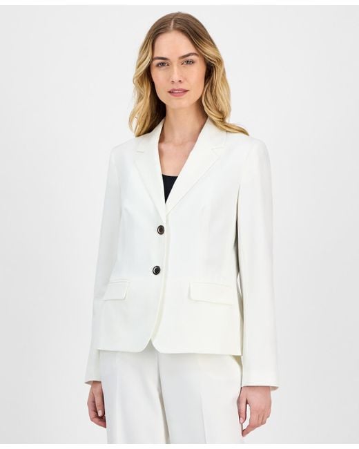 Le Suit White Crepe Two-button Jacket & Pull-on Pantsuit