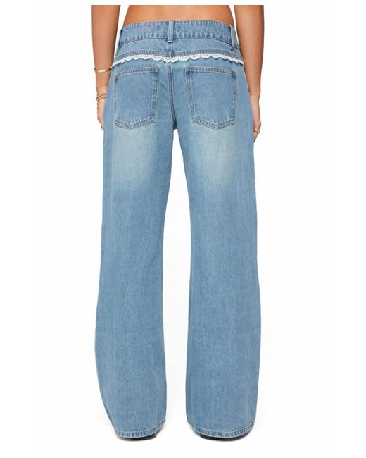 Edikted Blue Alisha Lacey Low Rise Jeans