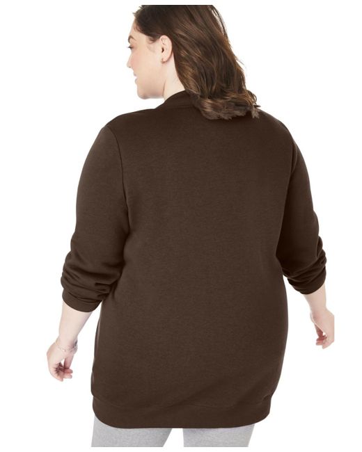 Woman Within Brown Plus Size Within Fleece Baseball Jacket