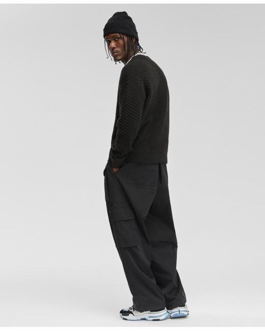 Mode Of One Black Relaxed-fit Diagonal Texture Sweater for men