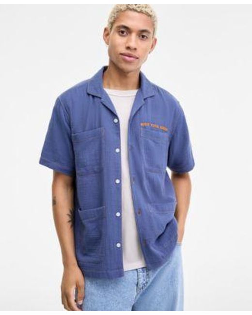 Sun & Stone Blue Sun Stone Camp Joss Regular Fit Embroidered Button Down Shirt Inside Out Regular Fit T Shirt baggy Jeans Macys Exclusive for men