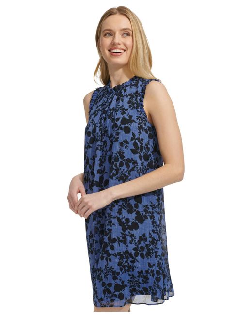 Tommy Hilfiger Blue Printed Ruffle-trim Shift Dress