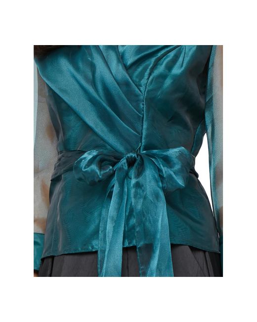 Alex Evenings Blue Organza 3/4-sleeve Blouse