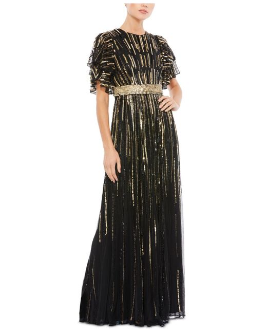 mac duggal flutter sleeve evening gown