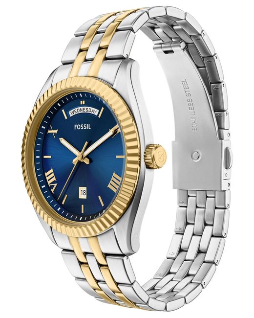 Fossil Metallic Campbell Three-hand Day-date Stainless Steel Watch for men