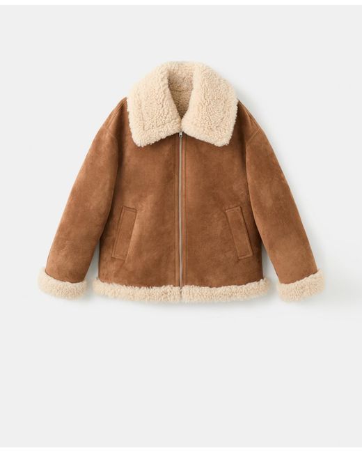 Mango Natural Shearling And Suede-effect Jacket