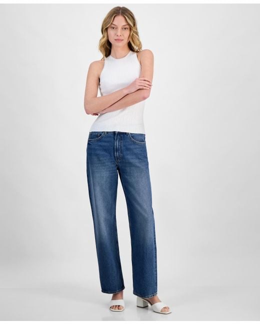 HUGO White Crewneck Ribbed Knit Sleeveless Top
