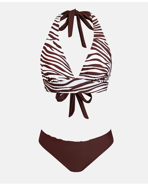 CUPSHE Brown V-neck Halter Reversible Bikini Set