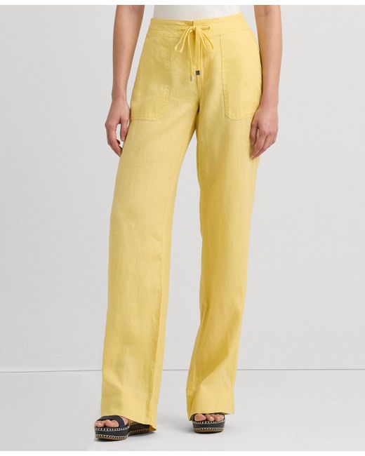 Lauren by Ralph Lauren Yellow Wide-leg Linen Pants