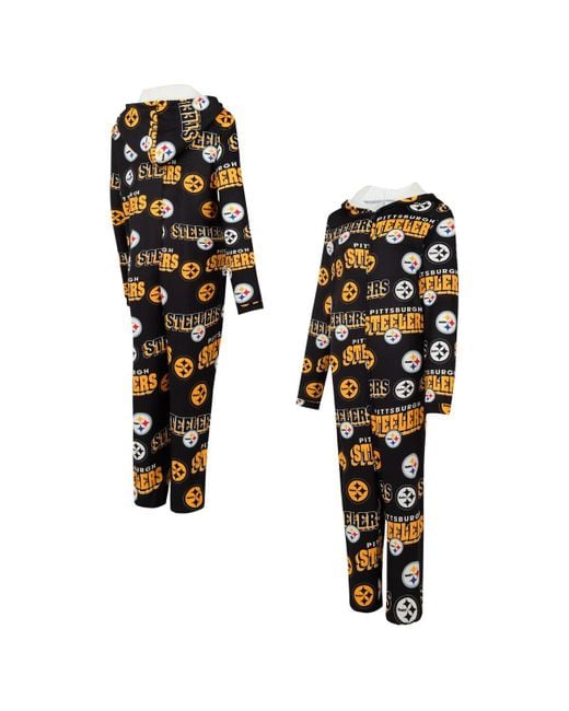Concepts Sport Black Pittsburgh Steelers Roadway Allover Print Microfleece Full-zip Union Suit