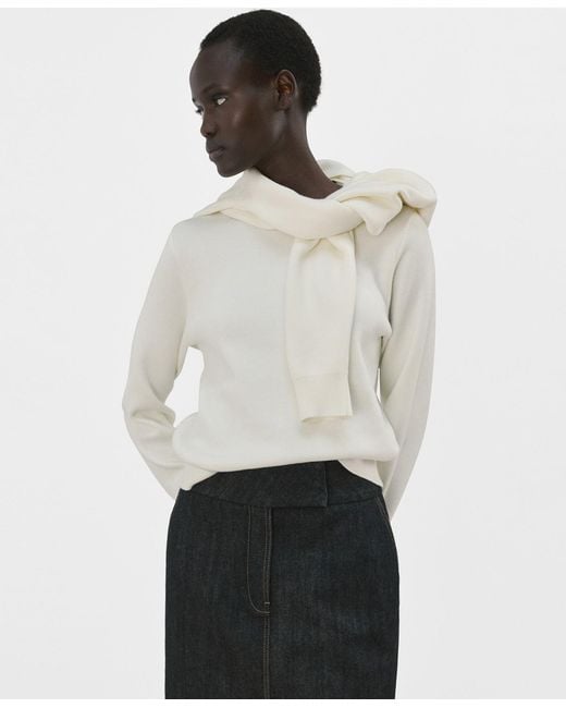 Mango White Buttoned Cuffs Sweater