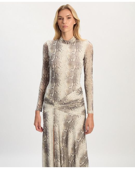 Bardot Lea Printed Mesh Dress in Natural | Lyst