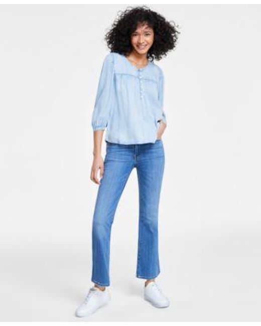 Levi's Blue Levis Halsey 3 4 Sleeve Top 726 High Rise Slim Fit Flare Jeans