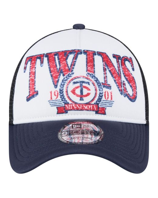 KTZ Blue White/navy Minnesota Twins Distressed 9forty A-frame Adjustable Trucker Hat for men