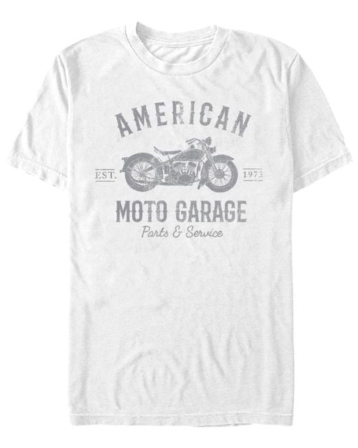 Disney Pixar White Generic Additude American Moto Garage Short Sleeve T-shirt for men