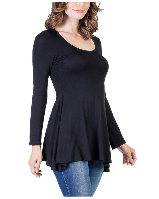 24seven Comfort Apparel Blue Long Sleeve Swing Style Flare Tunic Top