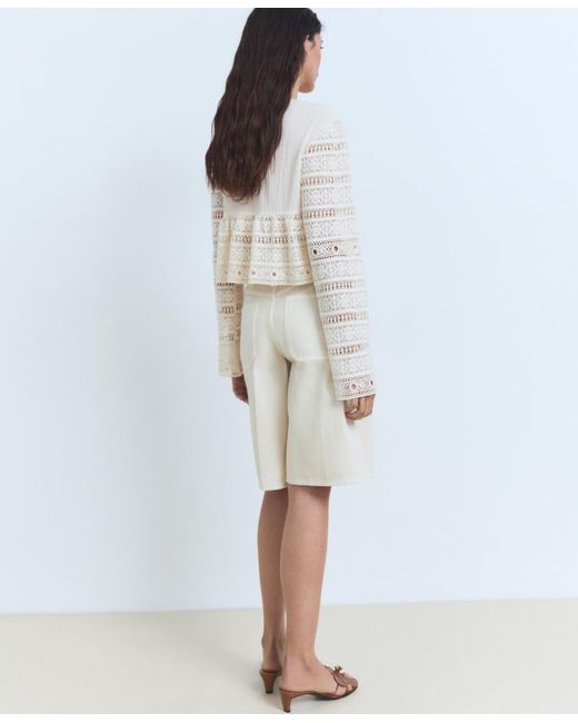 Mango White Openwork Details Embroidered Cotton Blouse