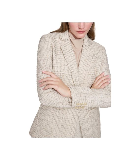 Calvin Klein White Petite Patch-pocket Tonal Tweed Blazer