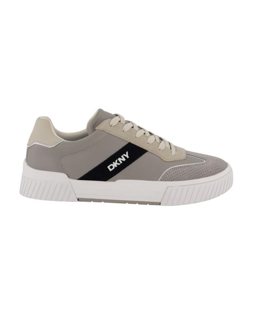 DKNY Gray Side Logo Perforated Two Tone Branded Sole Racer Toe Sneakers for men