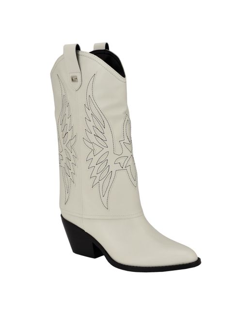 Guess Raegan Fold Over Silhouette Block Heel Western Boots in White Lyst