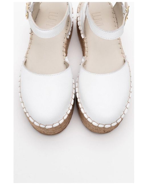 Forever & Always Shoes White Viba Leather Esprarille Platform Wedge Sandals