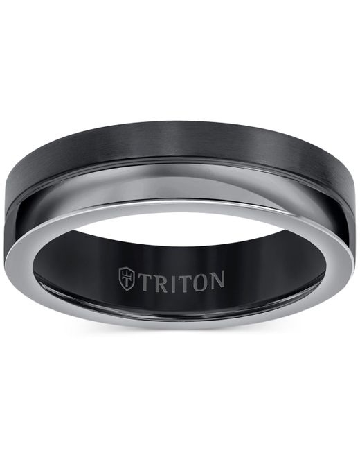 Triton Gray Two-tone Textured Insert Wedding Band for men