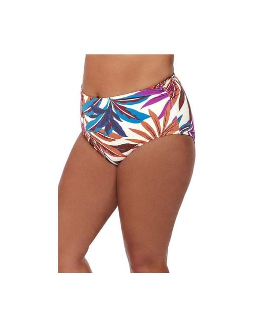 Gottex Blue Plantopia Shirred High Waist Swim Bottom