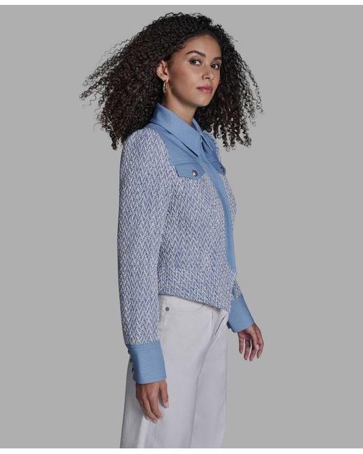 BCBGMAXAZRIA Blue Chambray Collared Long-sleeve Jacket