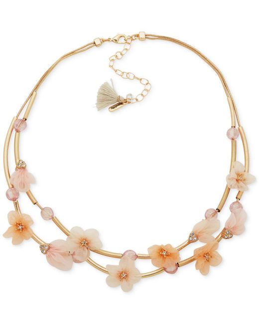 Lonna & Lilly Metallic Gold-tone Pave & Ribbon Flower Beaded Layered Necklace