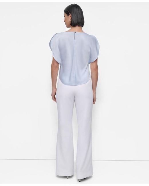 DKNY White Draped Boatneck Slit-sleeve Blouse