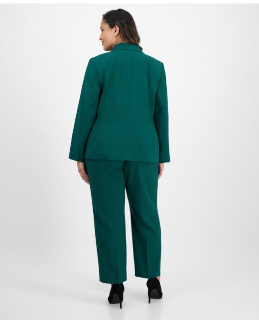 Le Suit Green Plus Size Notched Collar One-button Pantsuit